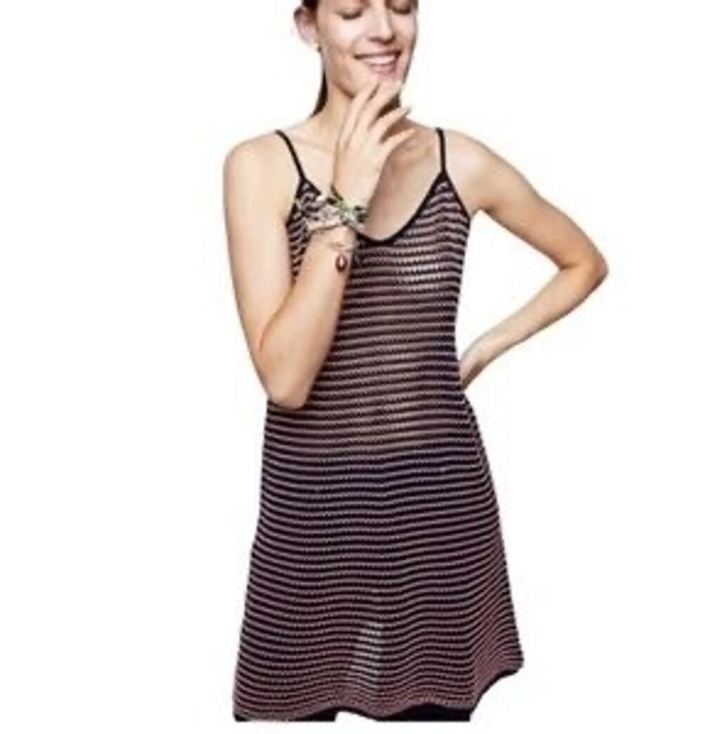 Zara Open Knit Striped Dress Swim Cover Navy Pink NWT Size Small